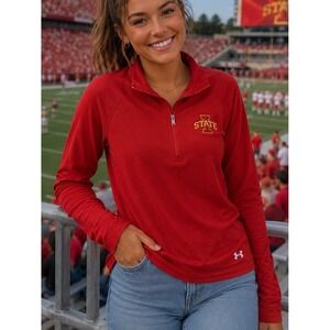 Under Armour Womens Pullover Red Medium Iowa State Cyclones ColdGear 1/4 Zip Top